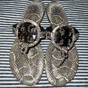 Tory Burch Miller 2 Black Python Snakeskin Leather Millers Miller Sandals 10.5